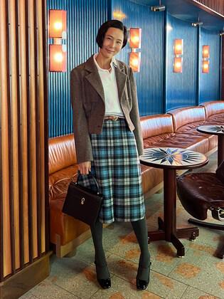 FENCHURCH A-line wool midi skirt (Blue check)