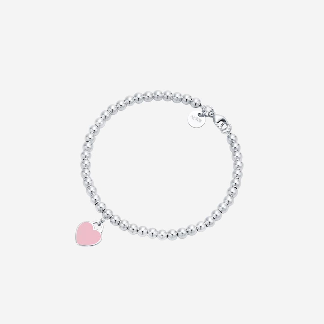 Tiffany & Co. Return to Tiffany Pink Heart Tag Bead Bracelet Silver
