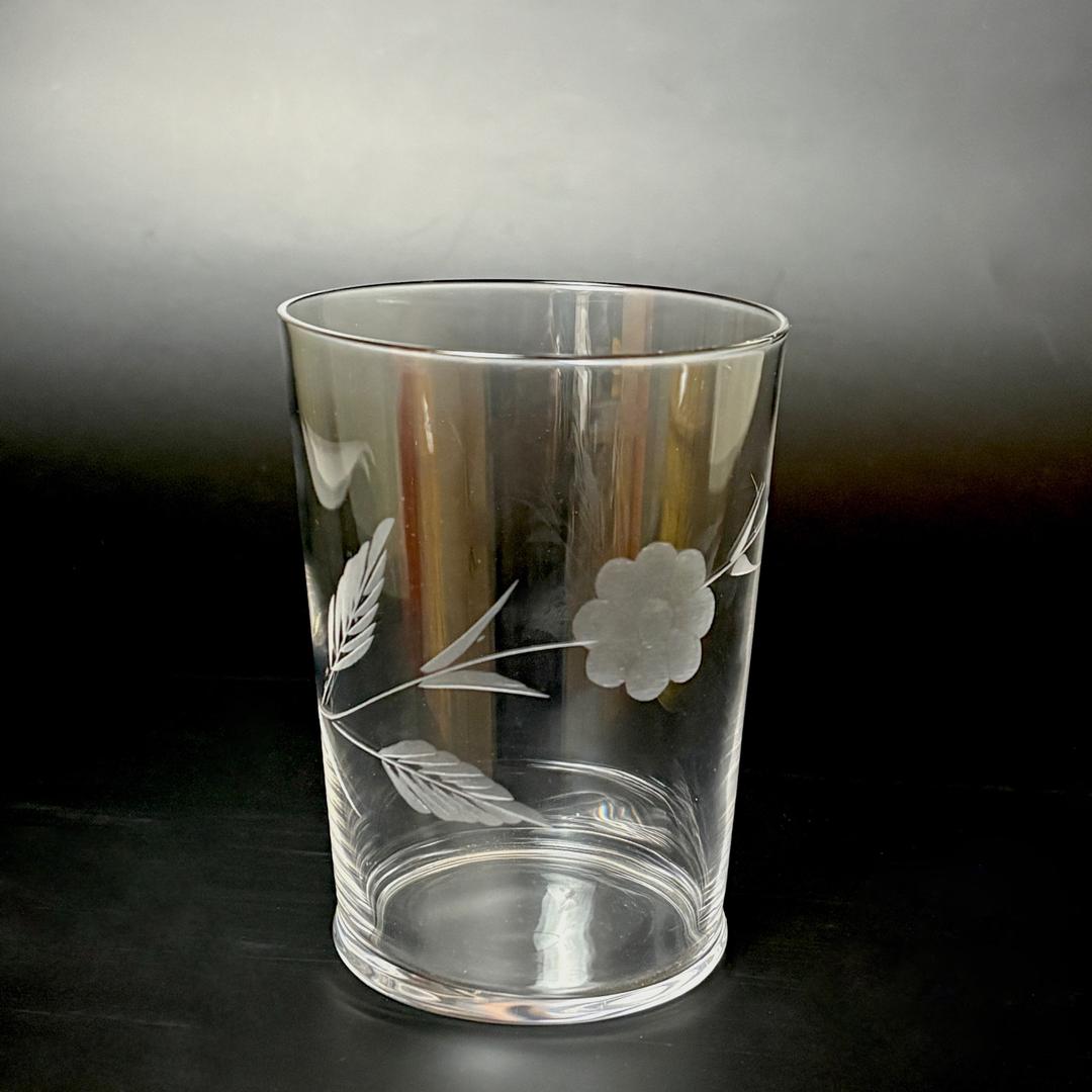 Floral Etched Glass Cup