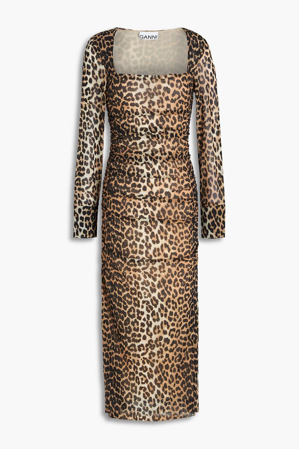 루체드 레오파드 프린트 메시 미디 드레스