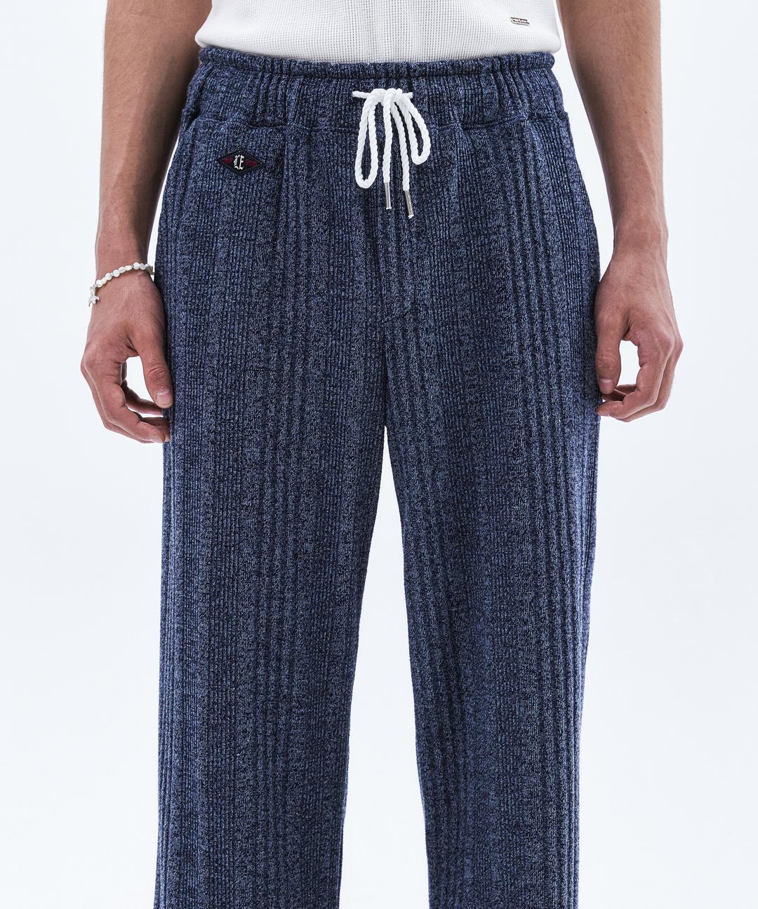 BRUSHED STRIPE KNIT STRING PANTS_VINTAGE BLUE