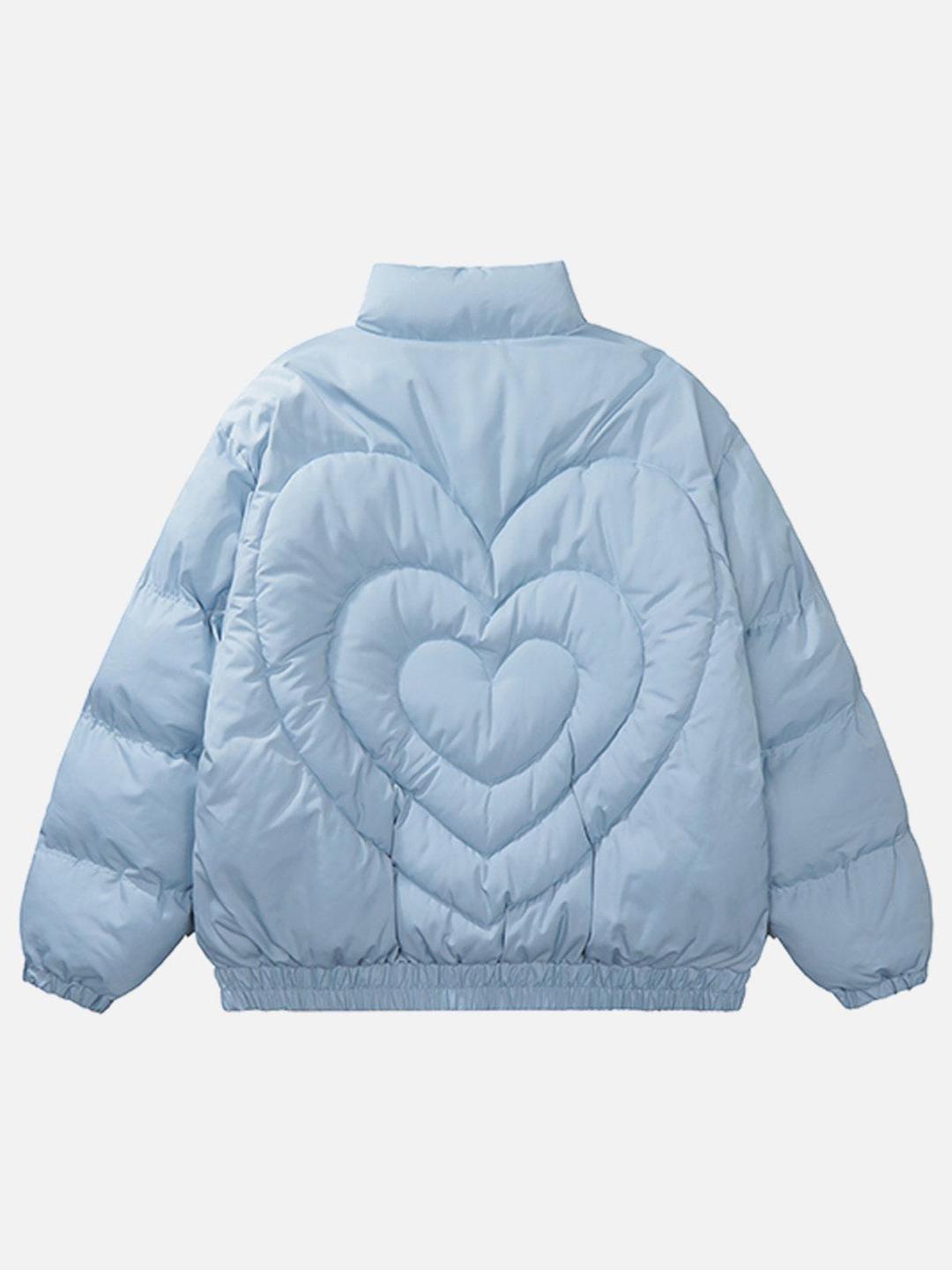 TALISHKO™ - Solid Color Heart Design Winter Coat - Blue / M