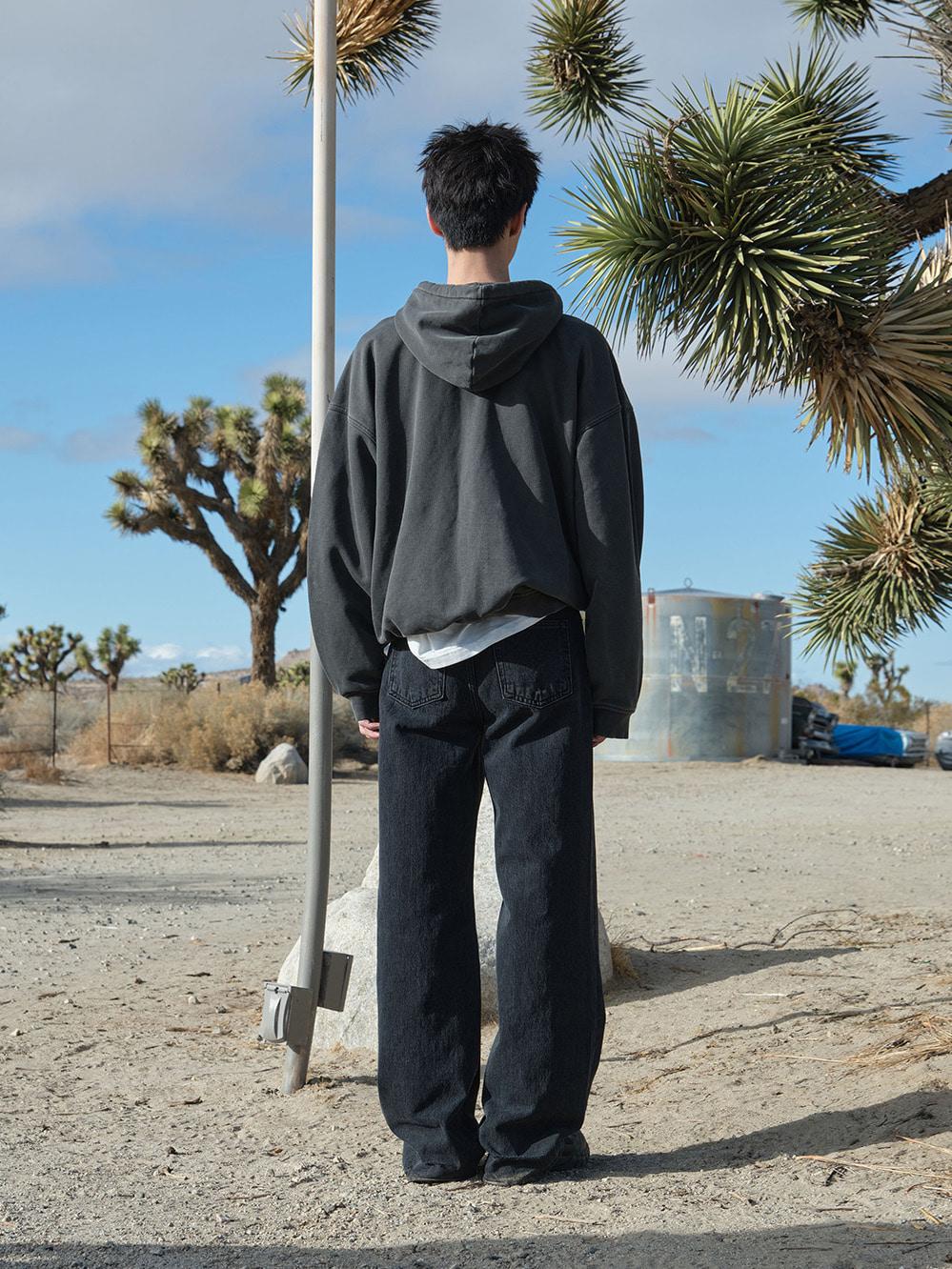 Lc WASHED ZIP-UP HOODIE_CHARCOAL