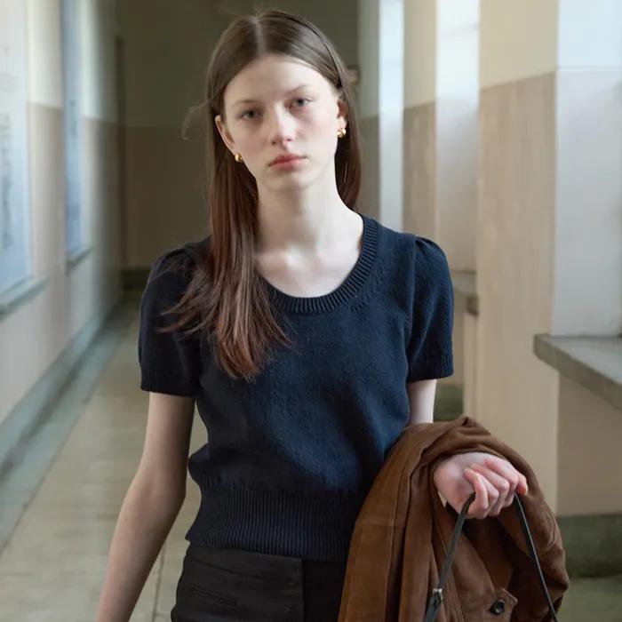 코튼 반팔니트 탑 (3COL)