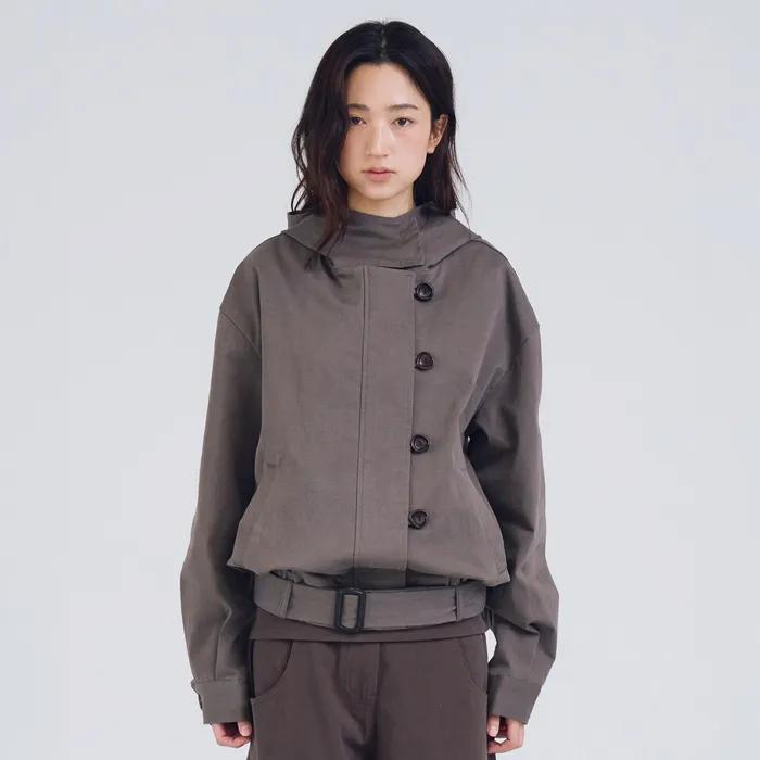 Soft Fade Belted Jacket, Dark Brown