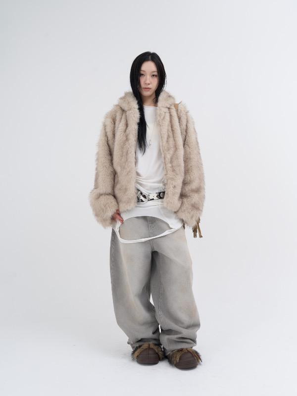 wool hood fur half coat