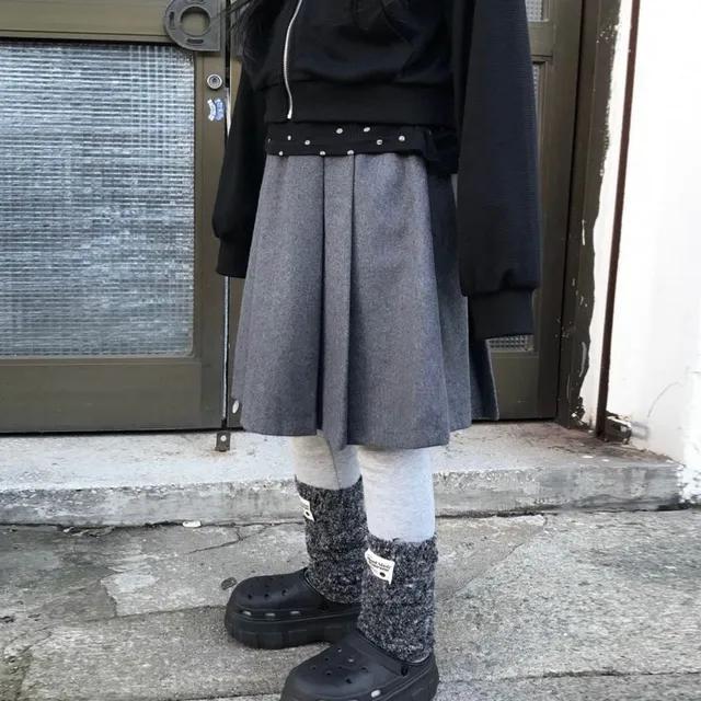 (2color)윈터 울 플리츠 미디 스커트