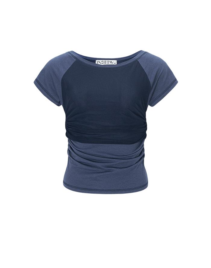 RAGLAN SHIRRING-T _ NAVY
