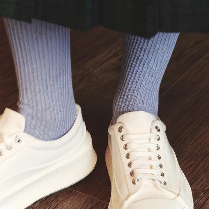 I Hate Monday X Via Willo Rib Socks Cream Blue