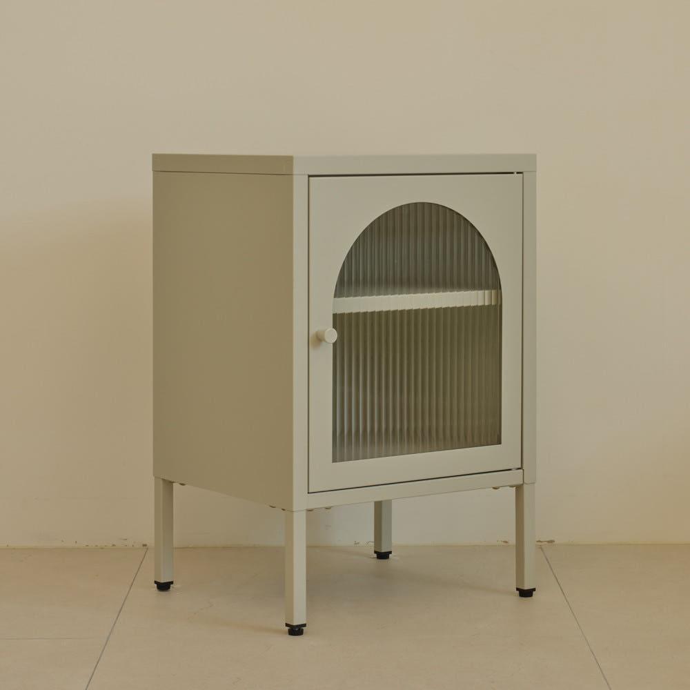 이노센트 잉크 철제 강화 모루 유리 2단 반타원 협탁 수납장 i104665