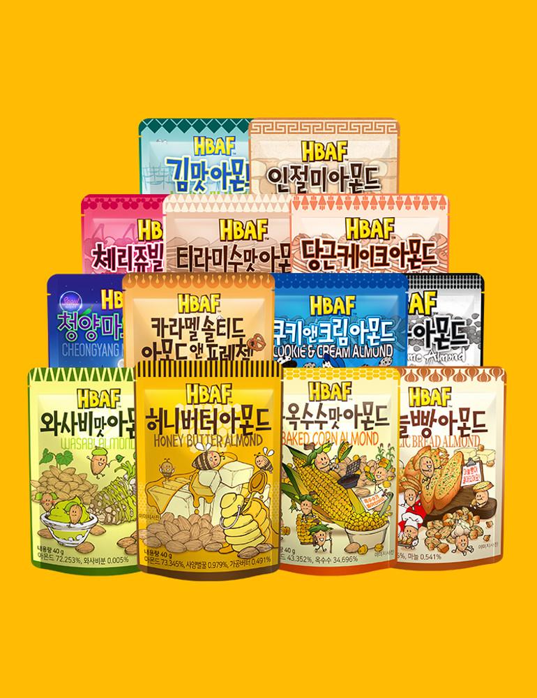 HBAF 바프 아몬드 40g/30g 15종 (허니버터/와사비/군옥수수/쿠키앤크림/당근케이크/체다치즈)