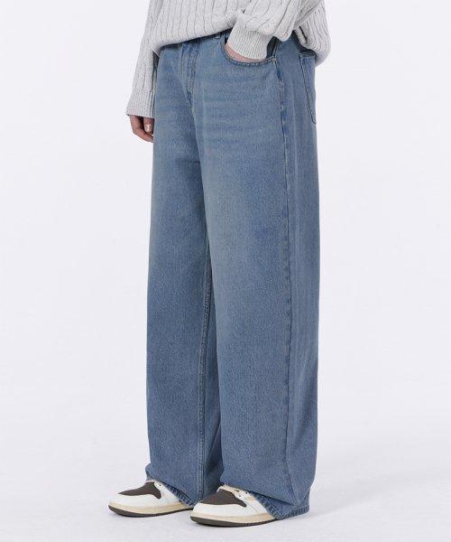 이지 와이드 데님 팬츠 빈티지 라이트블루