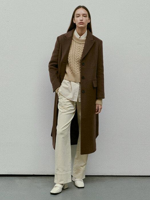 WOOL 세미오버 싱글 코트 브라운