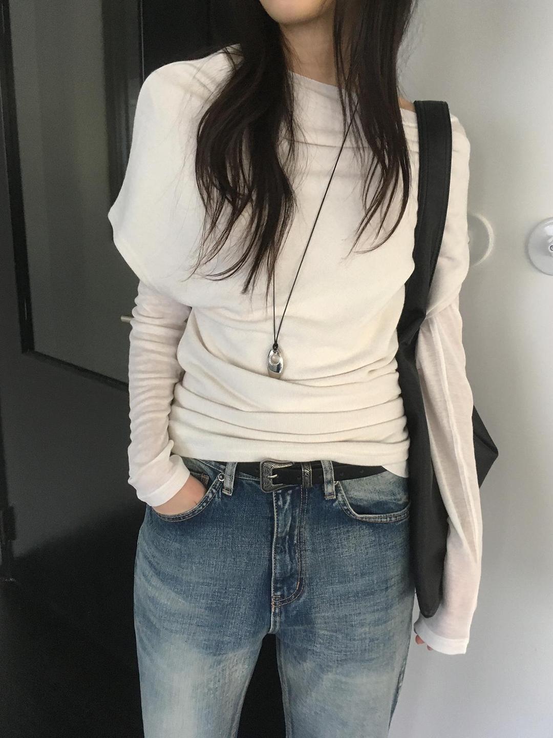 미엔느 [미엔느] slant knit layer top / 사선 레이어드 니트 탑 (3col)