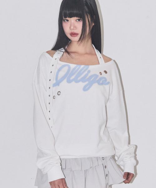 129 버클 오프숄더 맨투맨 화이트