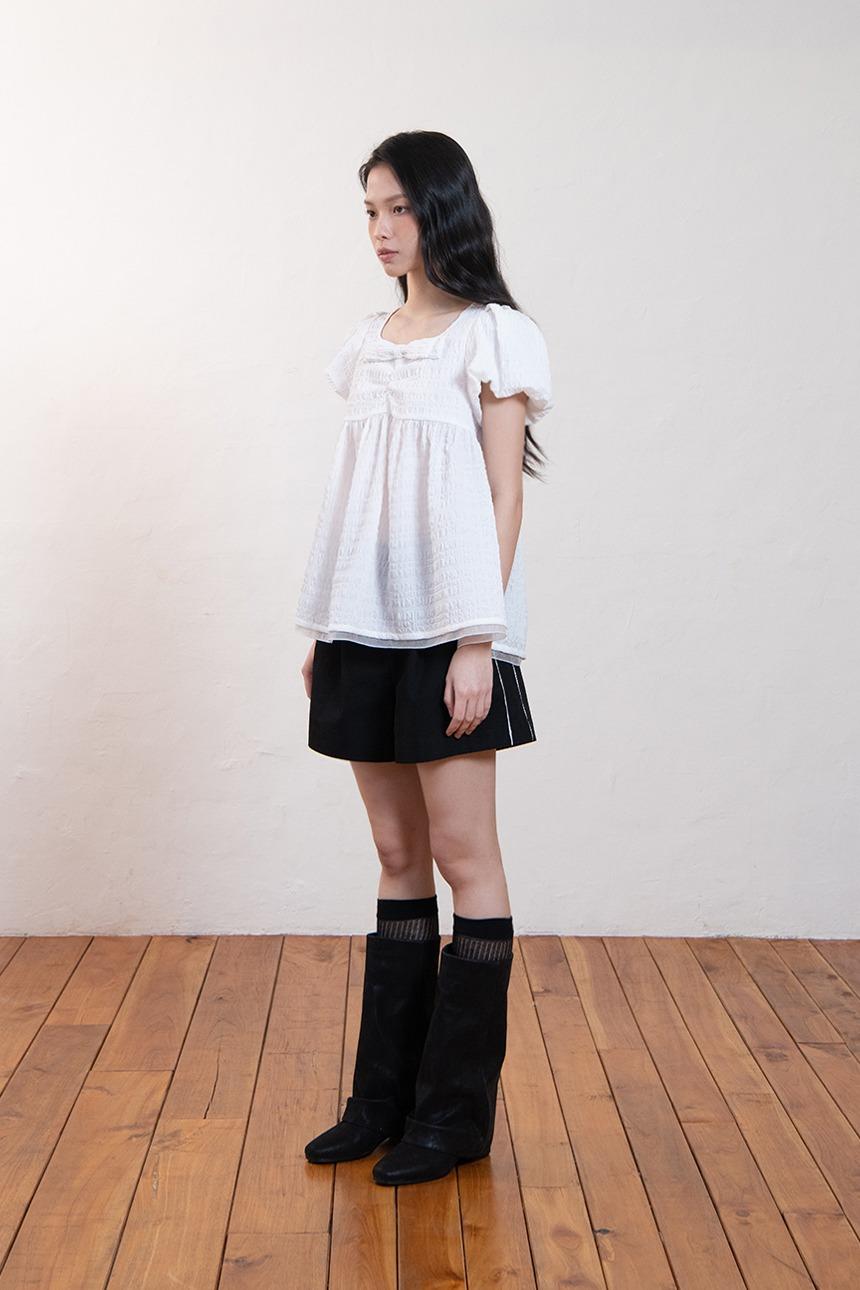 Ribbon puff blouse_White