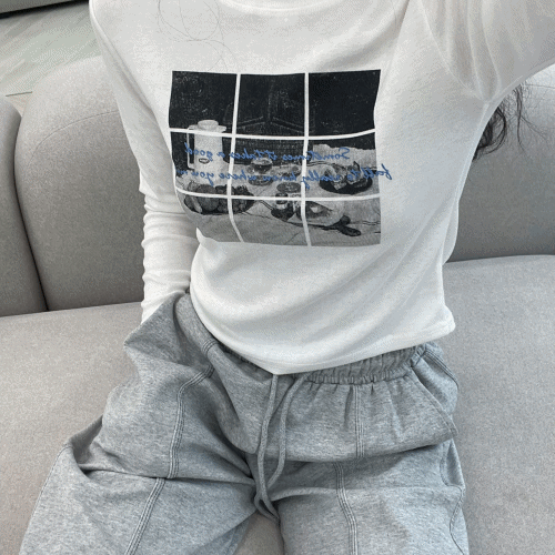 퍼즐 프린팅 세미크롭 티셔츠 (2color)