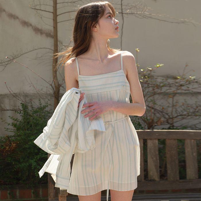 [리오더] NATURAL STRIPE SLIP DRESS (MINT)
