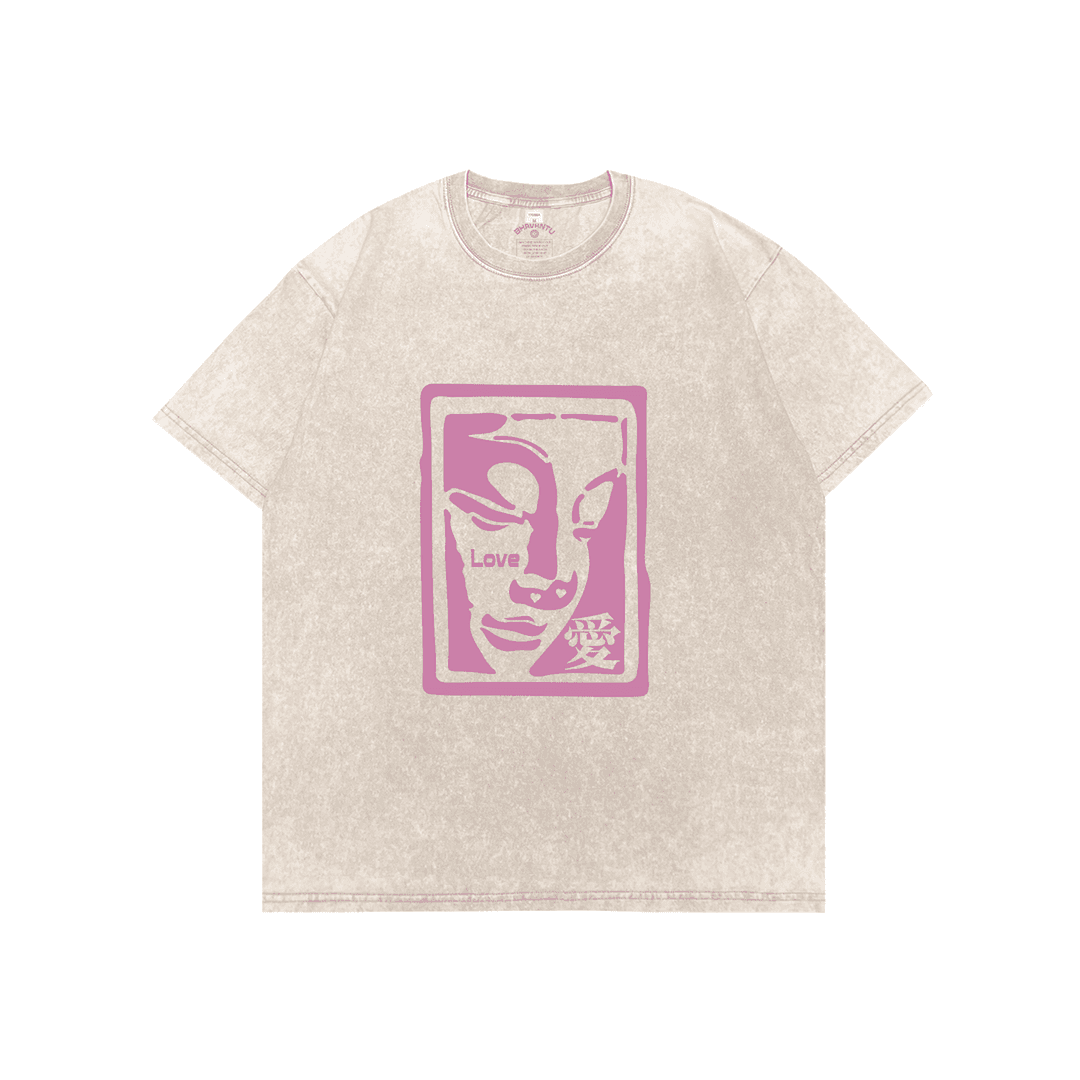 바반투 사랑愛 부처님얼굴 피그먼트 반팔티 면티셔츠