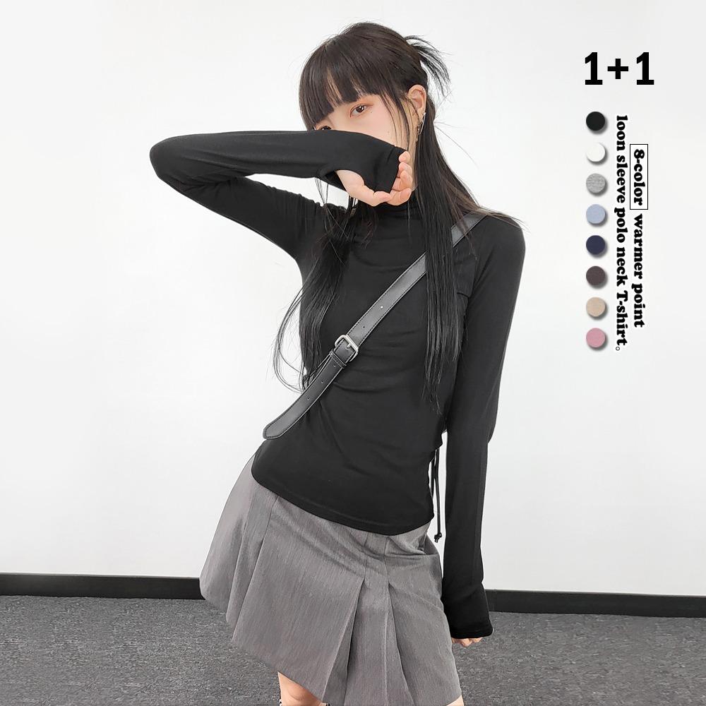 1+1 핸드워머 롱슬리브 레이어드 이너 폴라티셔츠