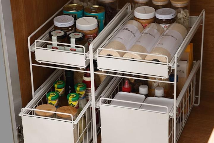 슬라이딩 2단 수납선반  주방수납선반 펜트리수납함 RS