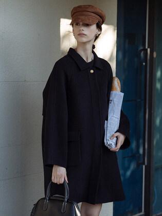 Handmade gold button point coat_Navy