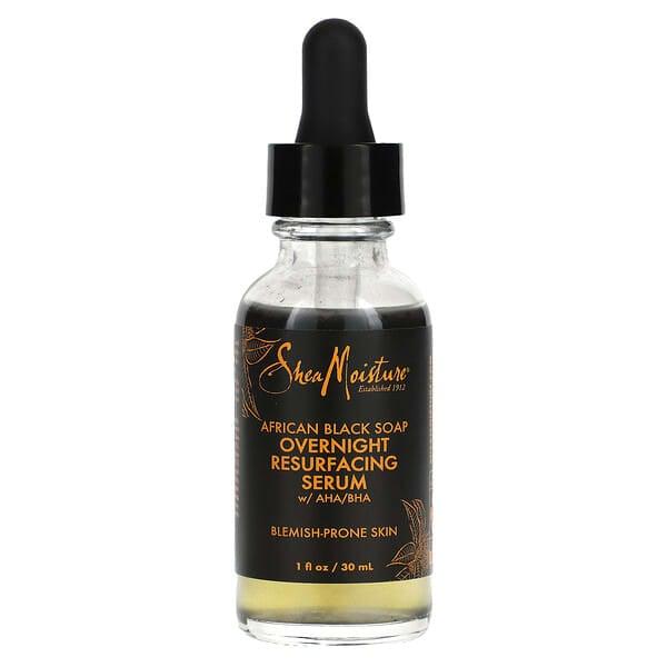 SheaMoisture, 아프리카 블랙 비누, 오버나이트 리서피싱 세럼, AHA/BHA 함유, 30ml(1fl oz)