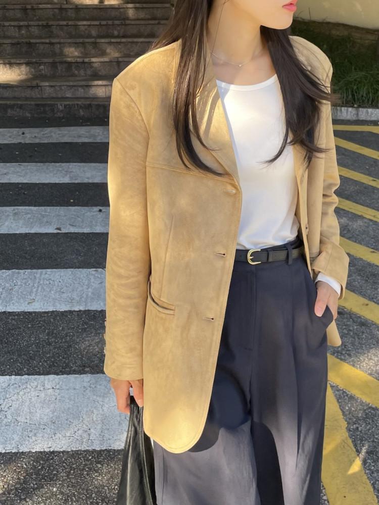 썸띵엘스 리튼 스웨이드 자켓 긴팔 카라 싱글 jk (3color)