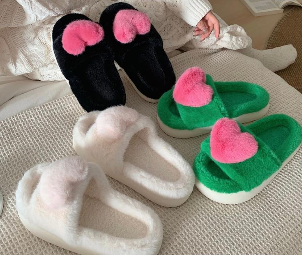 하트 배색 포근 겨울 슬리퍼 층간소음 실내화