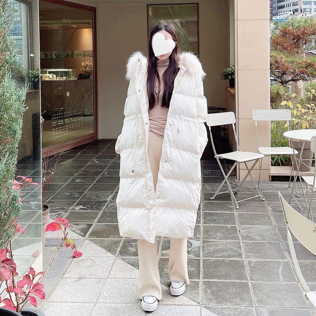 [퍼탈부착가능/날씬핏] 웰론 라쿤 퍼 스트링 후드 롱패딩 2color