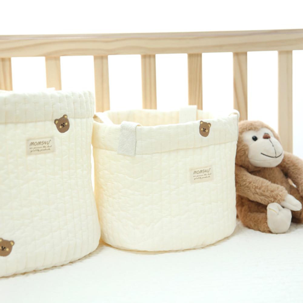 M4U 맘스포유 아기 유아 패브릭 100수 누빔 자수 바구니 장난감 기저귀 보관함 바스켓 정리함