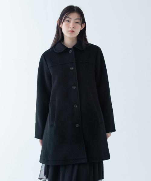 HALF RAGLAN WOOL COAT, BLACK