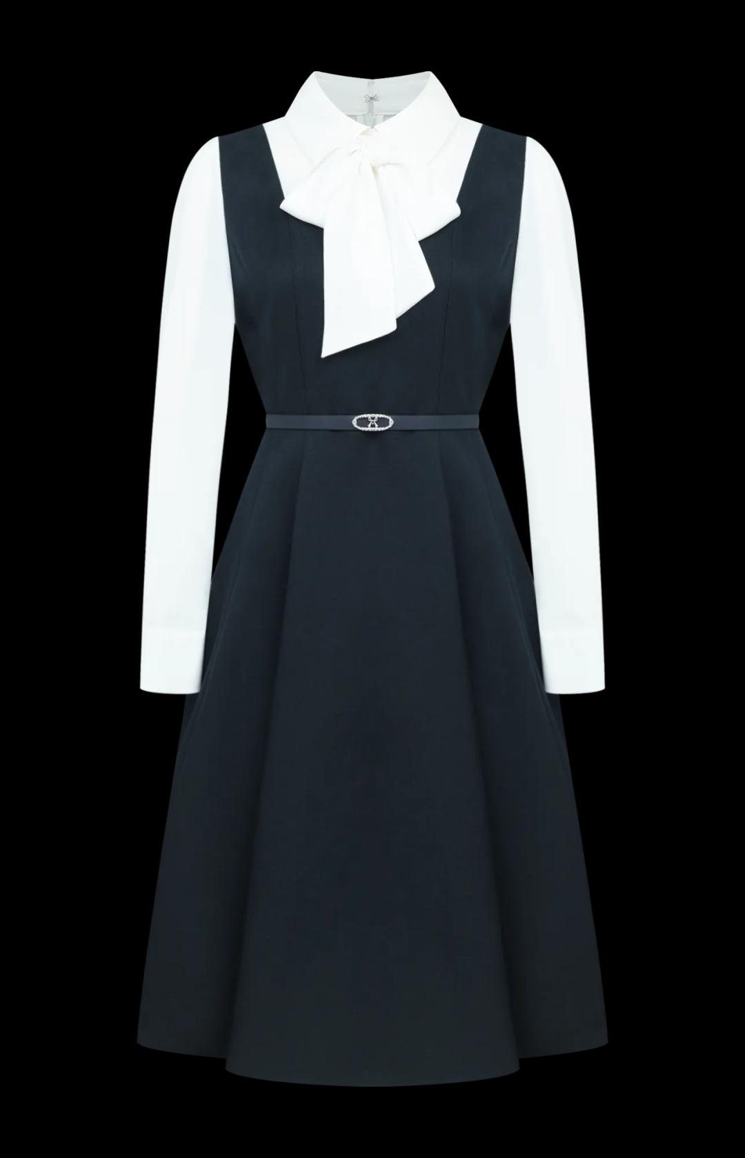 리본타이 카라 원피스