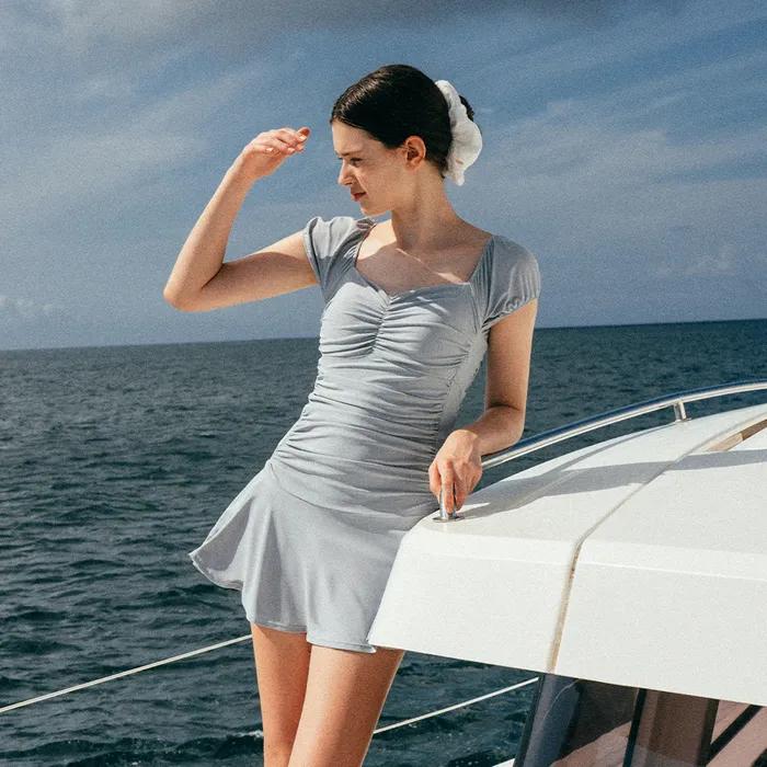 Cap sleeve shirring Swimsuit[LMBESW242]-3color