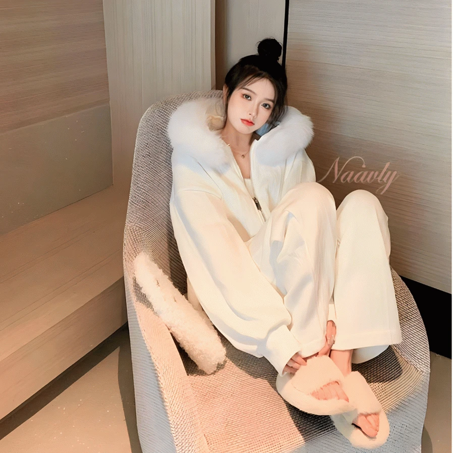 리올레 니트 퍼 후드집업 set