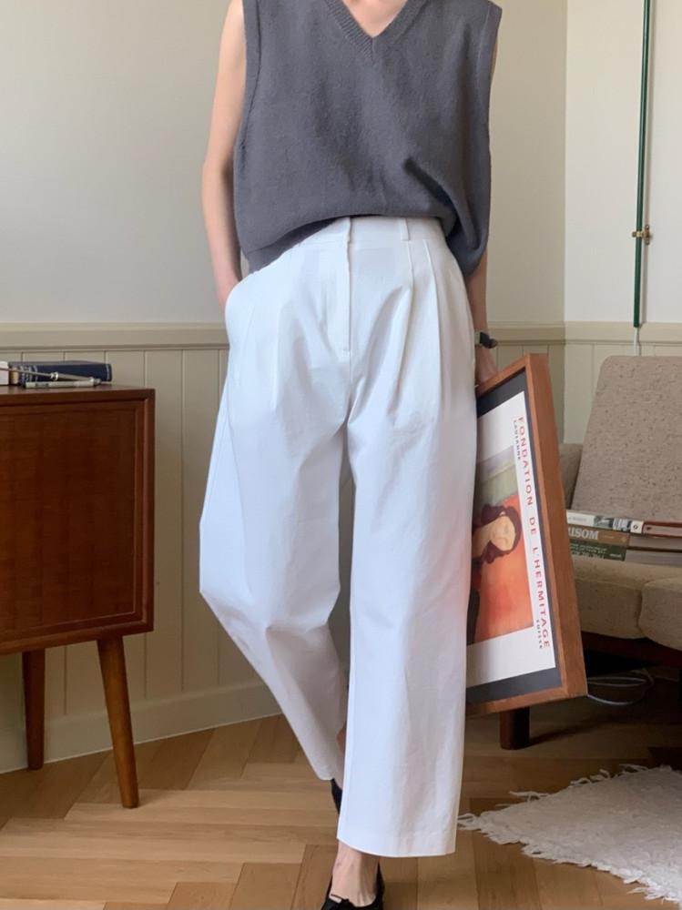 세미 와이드 팬츠 버뮤다 팬츠 언더스텐딩 메인스테이 핀턱 여성 통바지