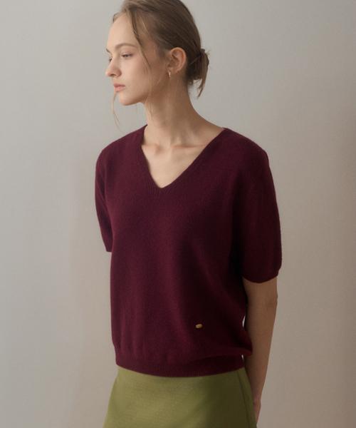 HOLE GARMENT SHORT-SLEEVE KNIT_WINE
