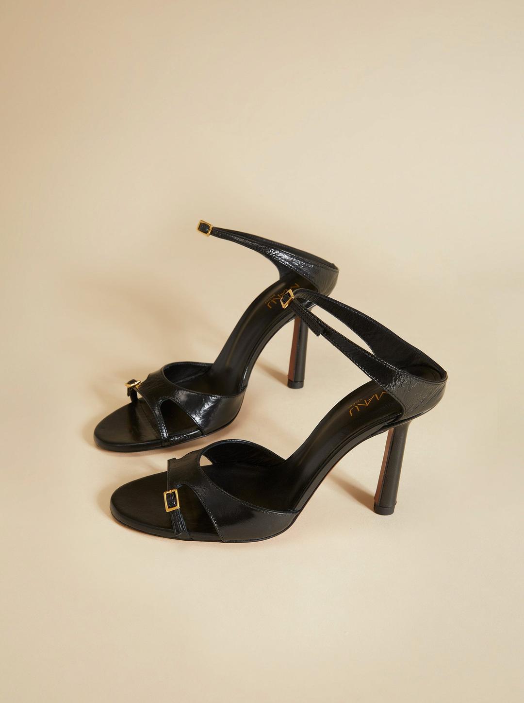 Almond Toe Sandals Black High Gloss