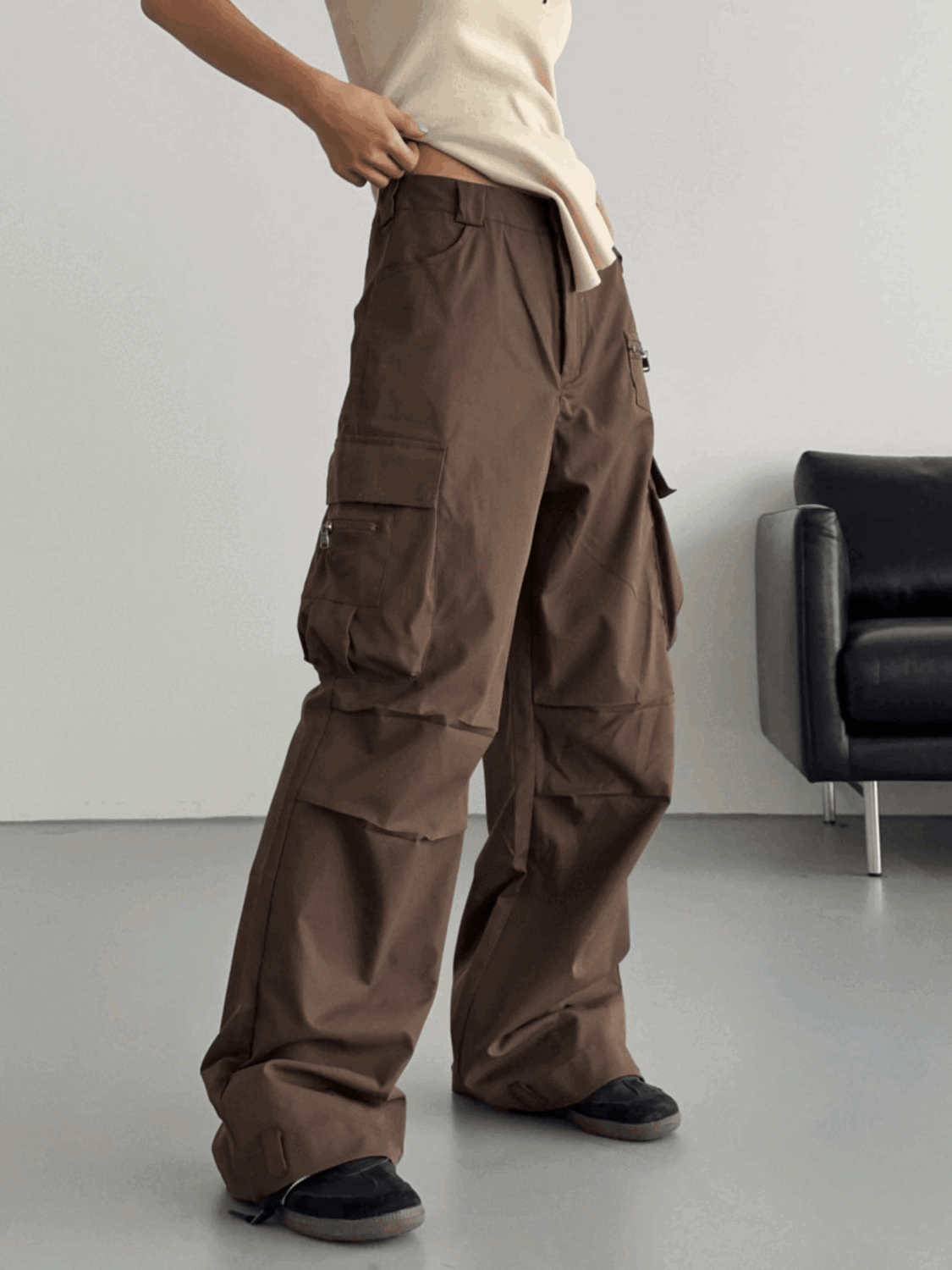 [무배/당일출고] 지퍼 카고 와이드 팬츠