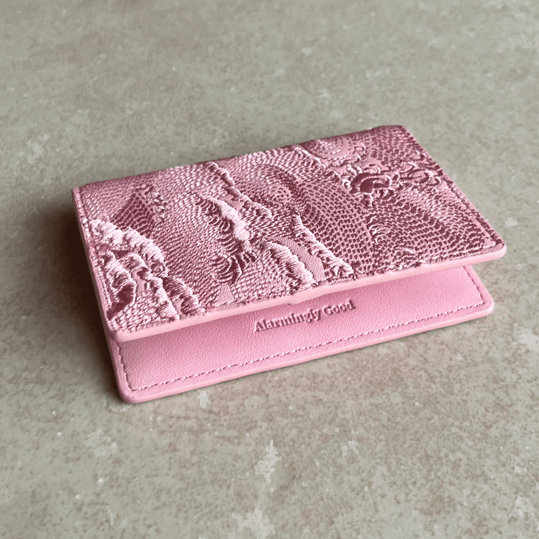 Sakura Pink Embroidered Leather Bi-Fold Cardholder