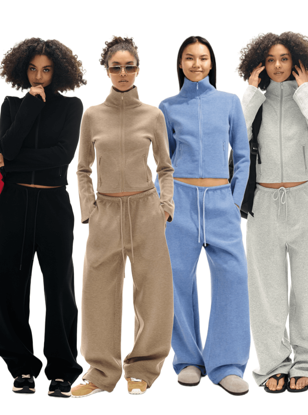 Sculpted N High Neck Zip Hoodie & Sweatpants Set (4color)