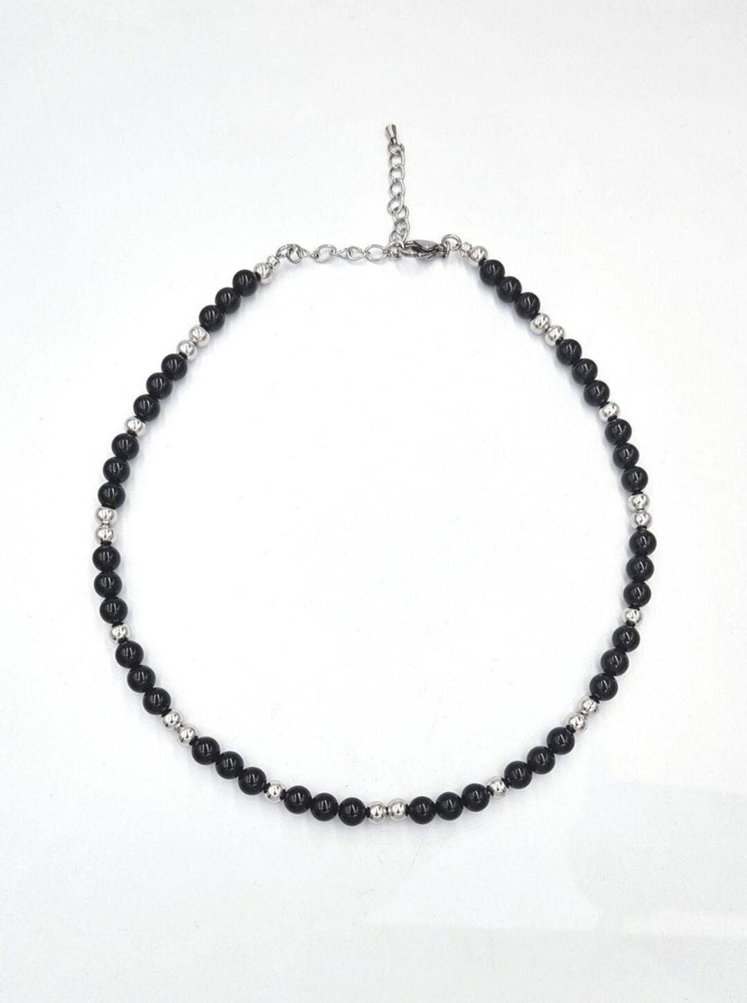 블랙 스틸 믹스 비즈 목걸이 1C
