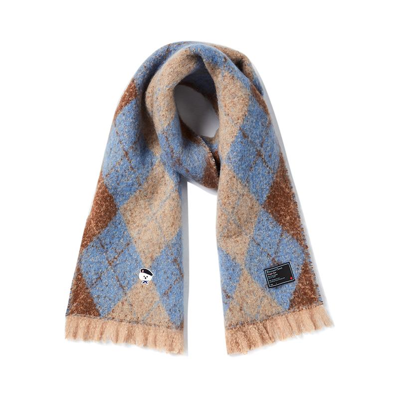 뉴 파리지앵 모헤어 아가일 머플러 틸 블루