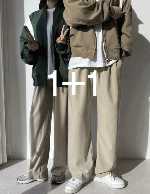 1+1 [특가] 심플 포텐 투턱 와이드 팬츠