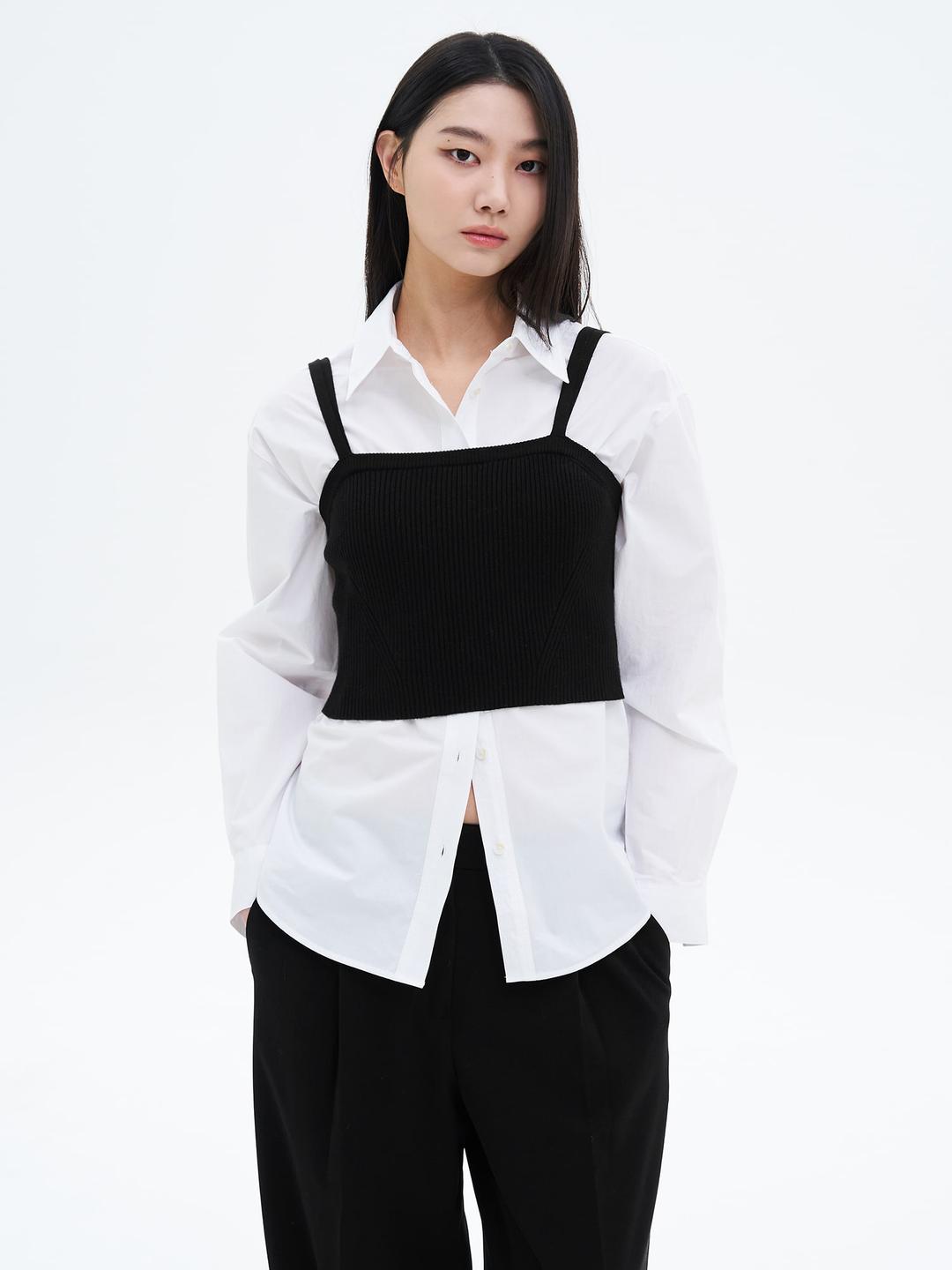 더블 스트랩 니티드 뷔스티에 - 블랙