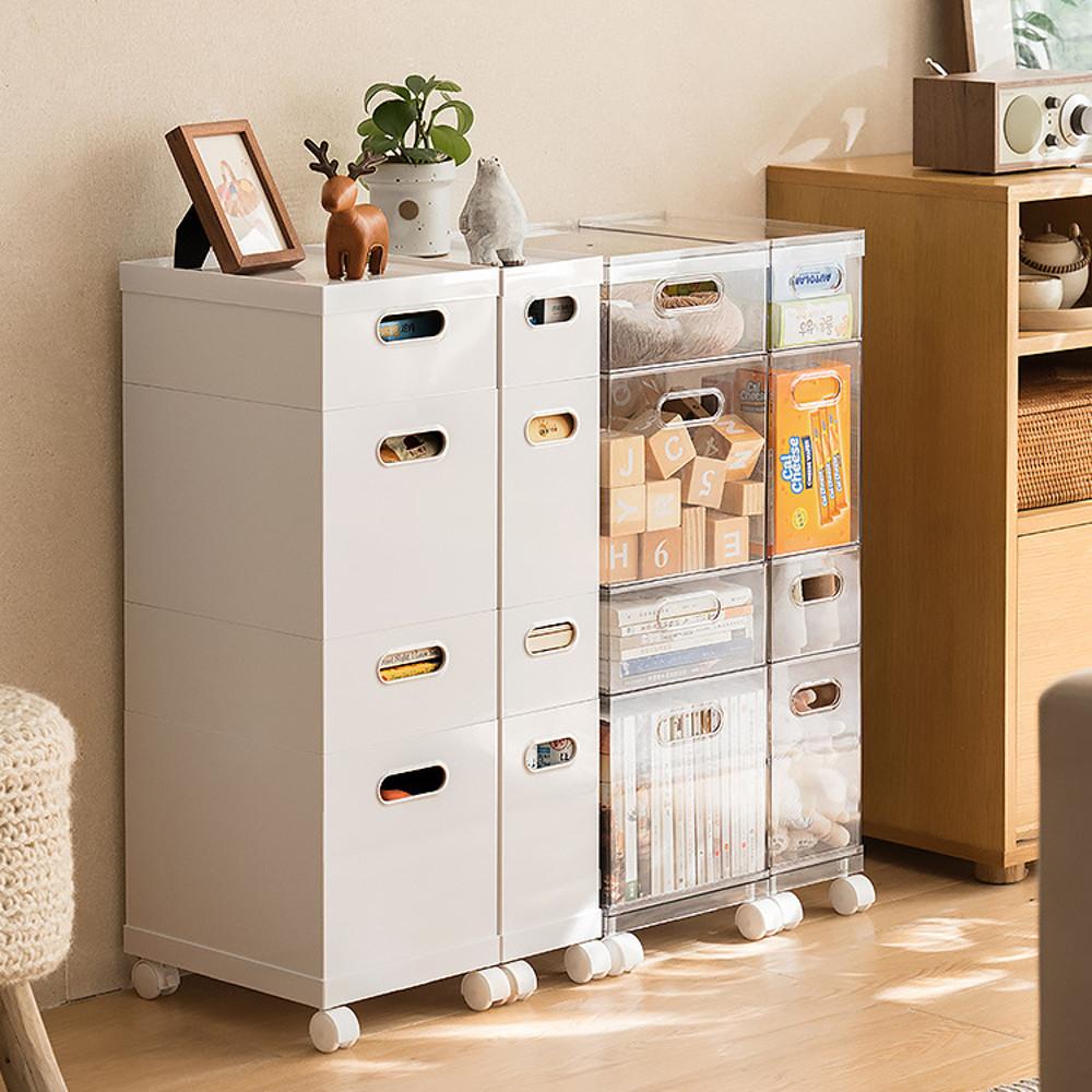 이동식 트롤리 수납장 틈새 선반 수납 정리 플라스틱 서랍장 오픈형 4.2L 투명