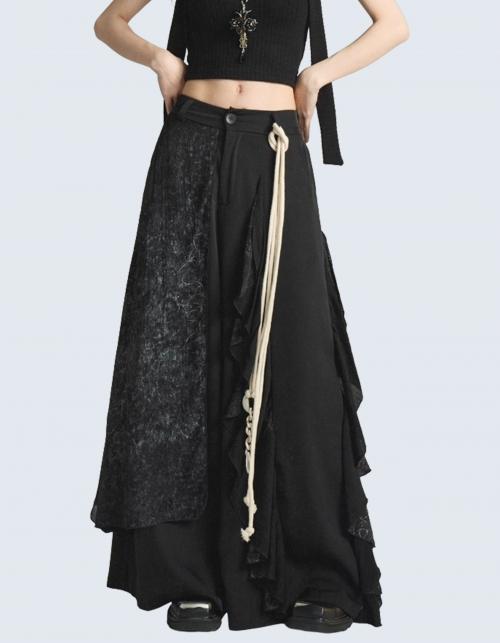water color painting Layered wide pants