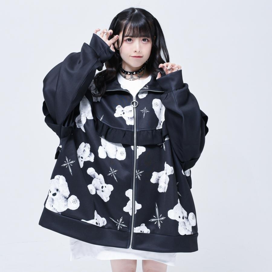 TRAVAS TOKYO 総柄昇華フリルブルゾン ブラック トラバストーキョー