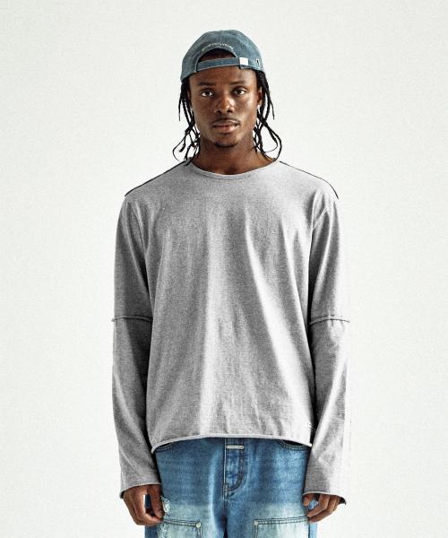 CUT-OFF LAYERED LS TEE GREY