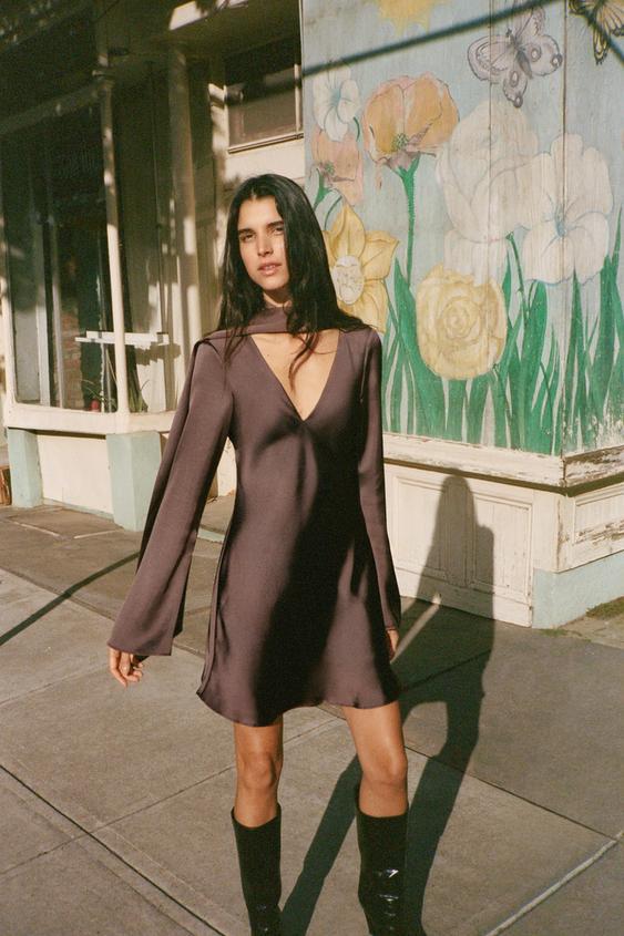 새틴 스카프 원피스